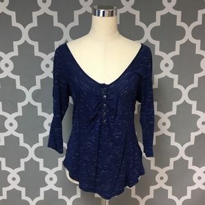 💎 Self Esteem Navy Blue 3/4in Sleeve Henley Top